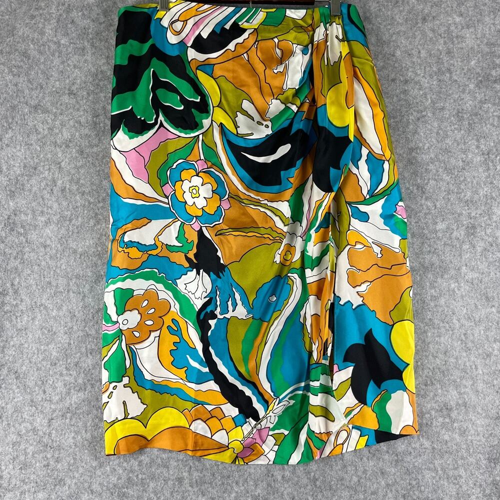 J Crew Silk Sarong Skirt Womens 14 Scarf Floral Print Groovy Retro Resort NWT